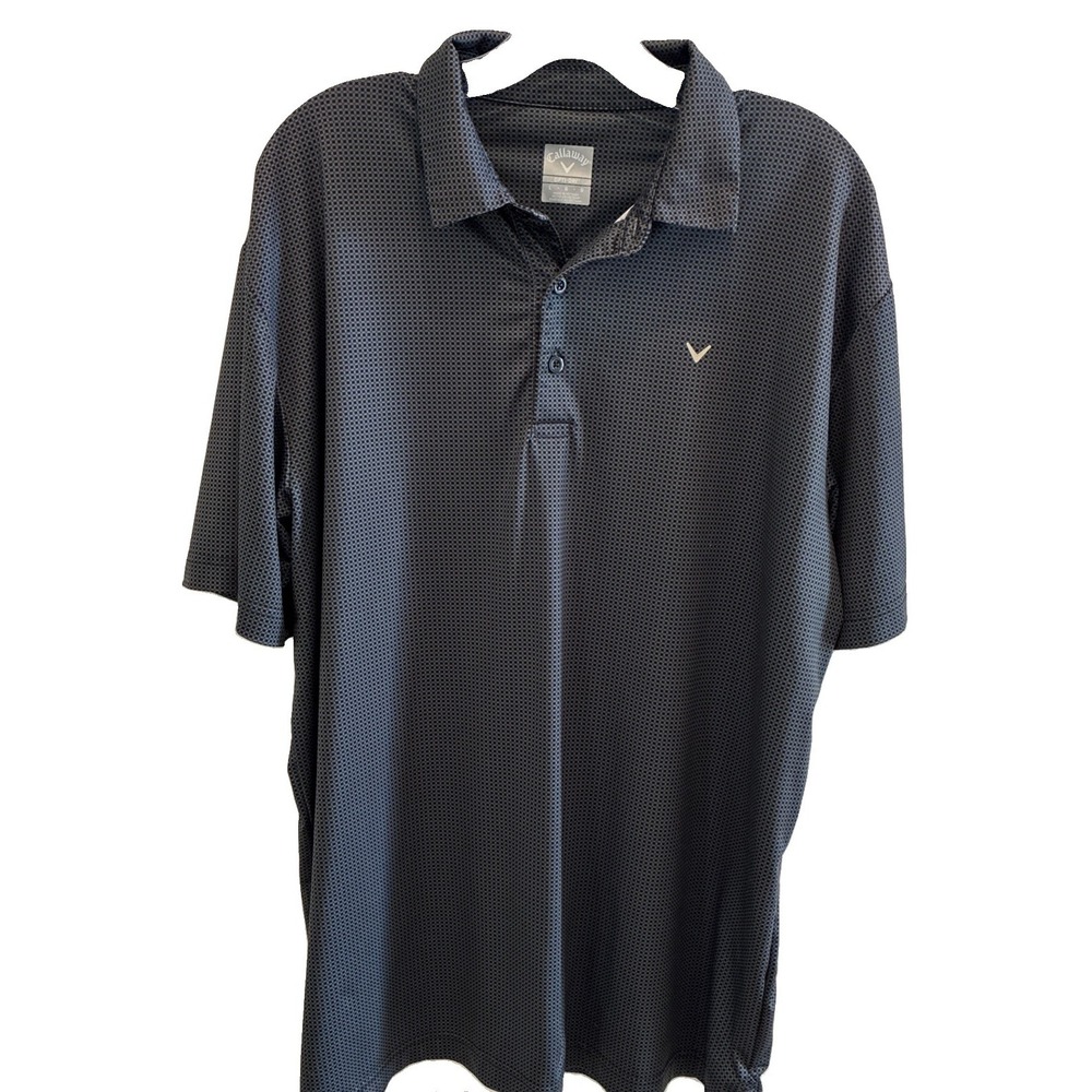 CALLAWAY~Opti-Dri Men's Golf Polo Shirt L Gray/Black Check Polyester